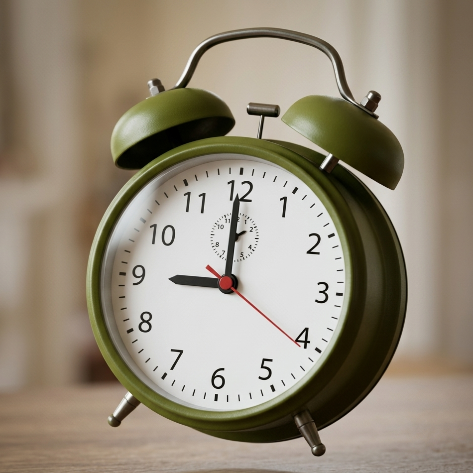 Reloj despertador verde oliva vibrando